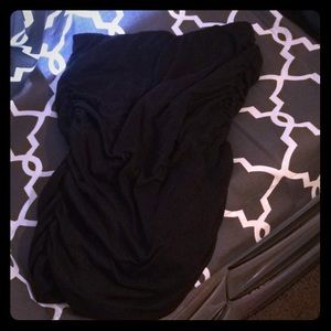 Ruched Black Cotton Pencil Skirt