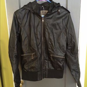 Cat Walk Studio Black Hooded Pleather Jacket