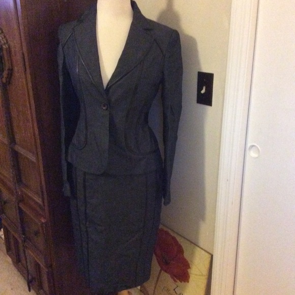 Rock & Republic 2pc dress suit leather trim sz 10