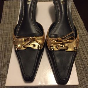 Ralph Lauren Black and Gold Slide/ heel