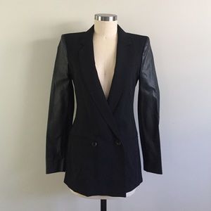 BCBG Black Blazer w/ Faux Leather Sleeves XS
