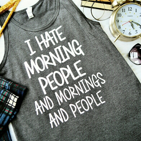 HP! ⭐ I Hate Morning People Unisex Grey Tank - Picture 3 of 3