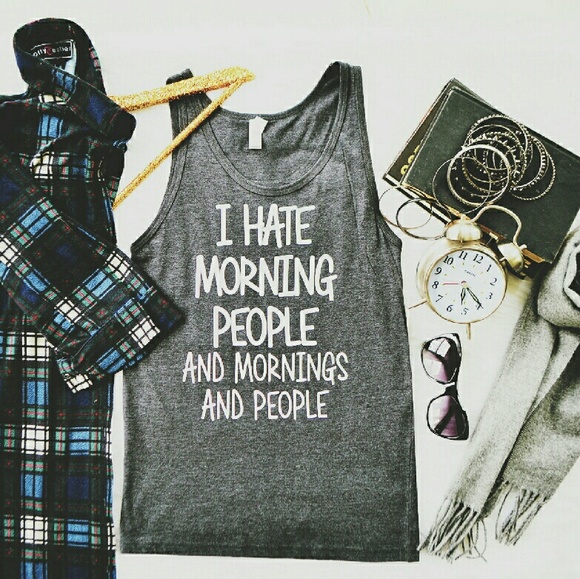 HP! ⭐ I Hate Morning People Unisex Grey Tank - Picture 2 of 3