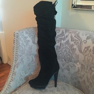 GUC black suede over the knee boots