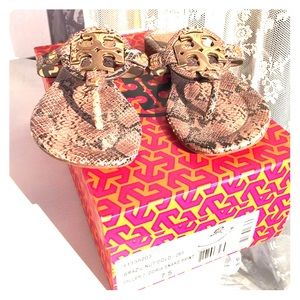 Tory Burch Miller II Snake-Embossed Flat Sandals