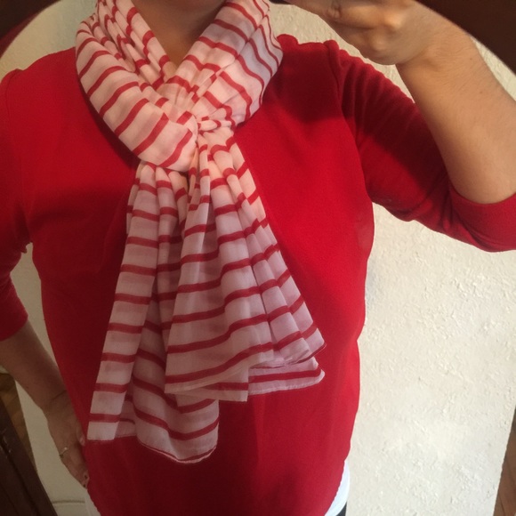 Ann Taylor Red & White Striped Scarf - Picture 2 of 2