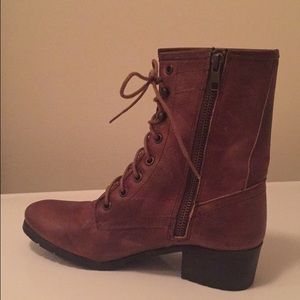 Brown leather combat style boots