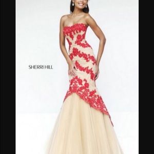 Sherri Hill, red beaded mermaid dress, size 10