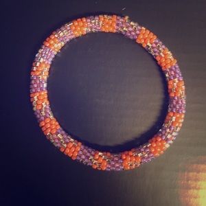Orange, purple and silver lily and Laura bracelet
