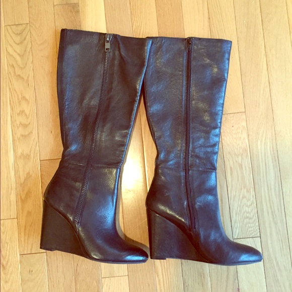 Black Steve Madden wedge knee high boots