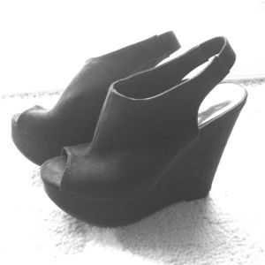 Black slingback wedges