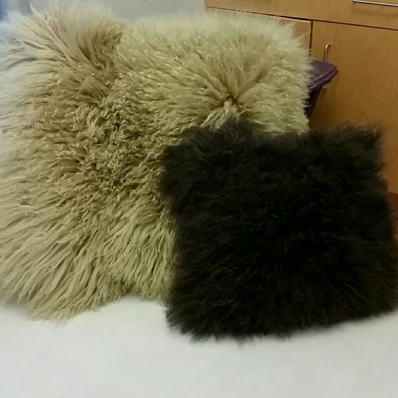 Mongolian Lamb Pillow 16" square. Throw pillow.