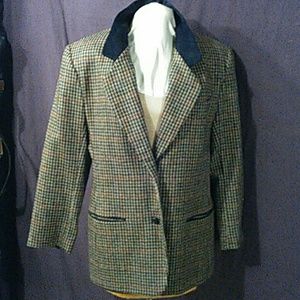 Vintage blazer wool plaid suede elbows n collar