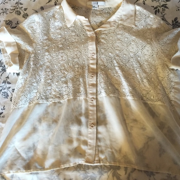 Cream Crochet and Chiffon High Low Top