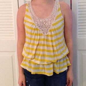 Striped tank with lace