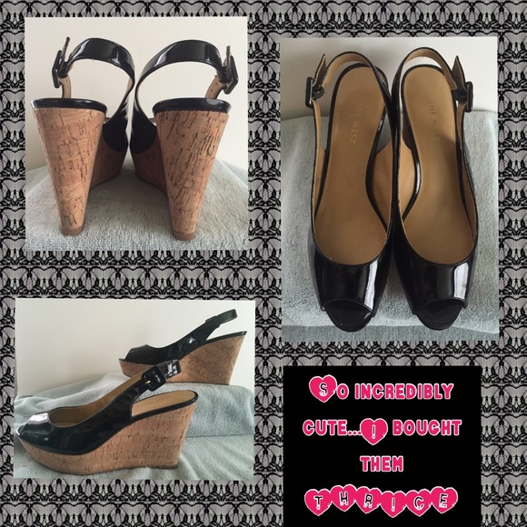 Black patent leather sling backs