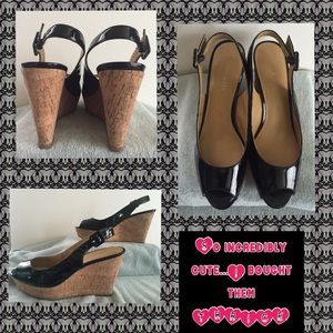 Black patent leather sling backs