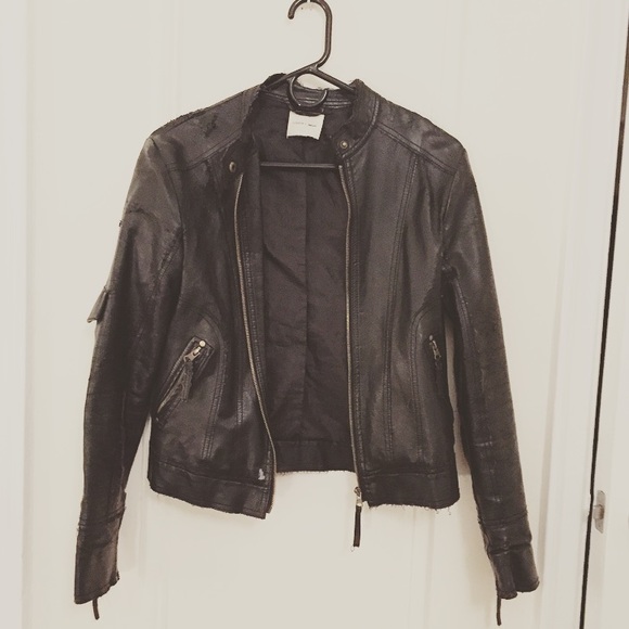 Silence + Noise Leather Biker Jacket w/Zip Detail