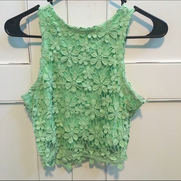 Green Lace Crop Top
