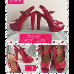 Hot red platform peep toe heels