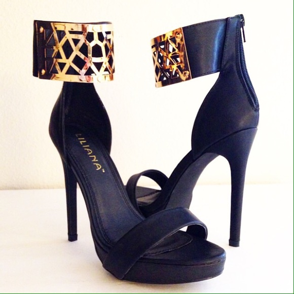 Black Gold Ankle Platform Heels