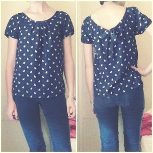 Cat Print Bow Blouse