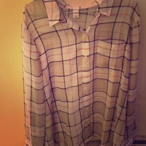 Old Navy See-Through Plaid Button Up