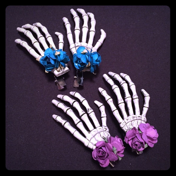 Goth Skeleton bones hair clips