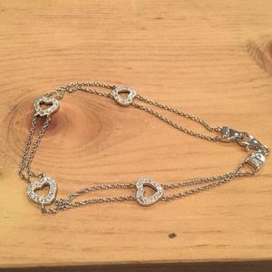 Double strand crystal heart ankle bracelet.