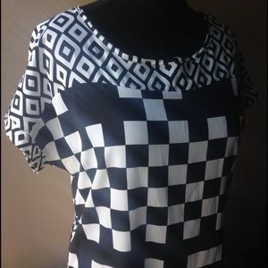 Black/white checkered and diamond print dress