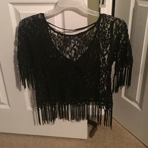 Black lace shirt with fringe