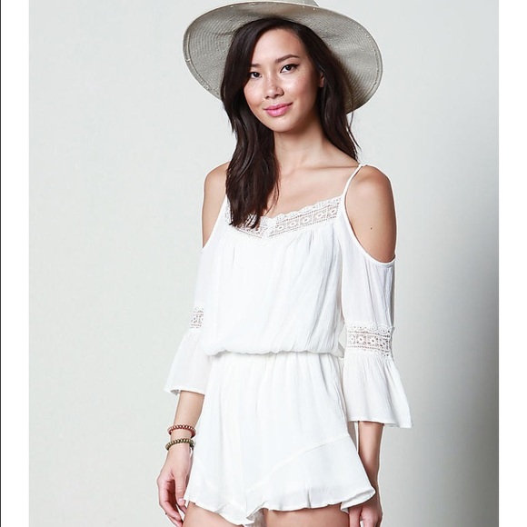 white off shoulder ruffle romper