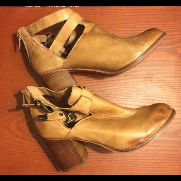 Brown leather cutout ankle boots