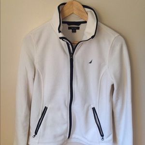 Nautica White & Navy Full Zip Fleece