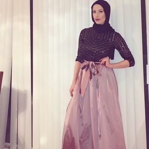 Teri Jon 3/4 sleeve Sequined & Taffeta Gown