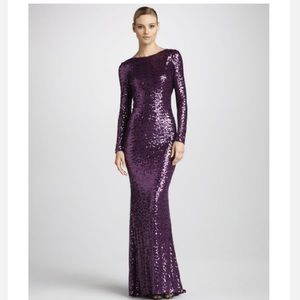 Badgley Mischka Cowl-Back Sequined Mermaid Gown