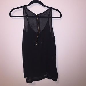 Black sheer shirt with gold buttons