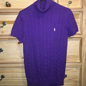 Purple Short Sleeve Cable Knit Turtleneck