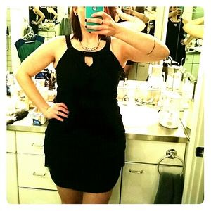 Black ruffle day dress