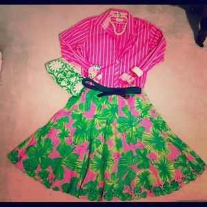 Lilly Pulitzer pink and green print full skirt