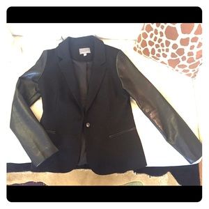 Wool Vegan Leather Sleeve Jacket Blazer