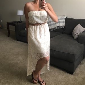 Cream lace dress with braided belt