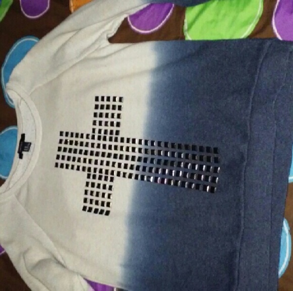 Hombre navy blue and beige, cross studded sweater.