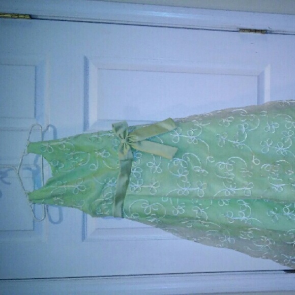 Green and silver dress with floral design