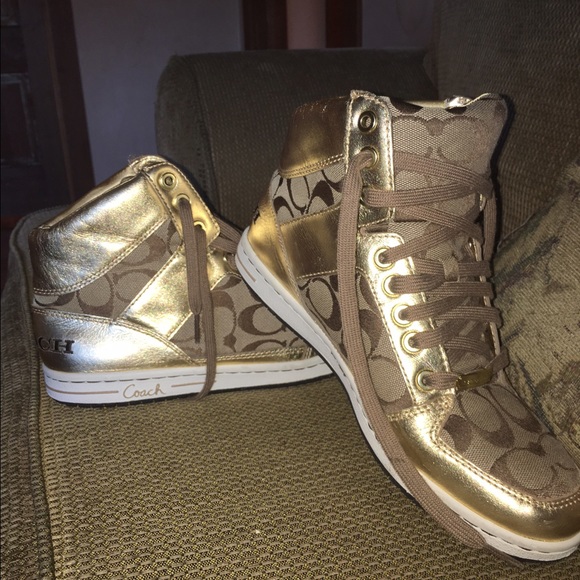 Brown & Gold Coach Hightop sneakers