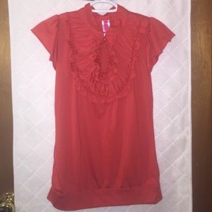 Coral Ruffle Top with Peep Hole- Size Large