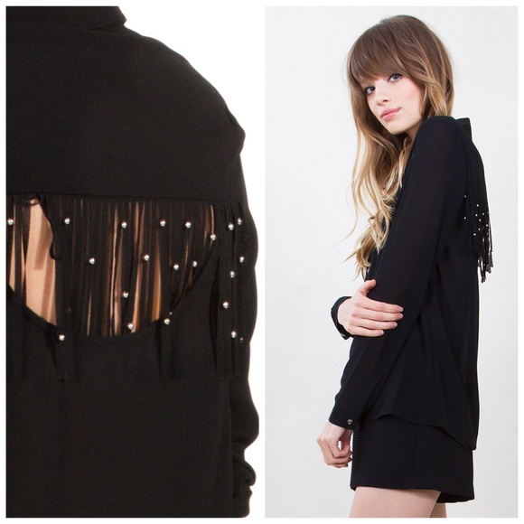 🔥FLASH SALE🔥 NWT black boho fringe backless top - Picture 2 of 4