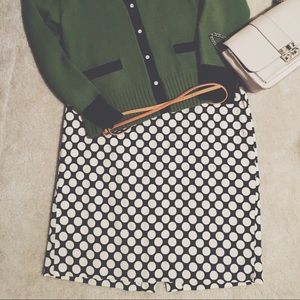 J. Crew navy and white polka dot pencil skirt