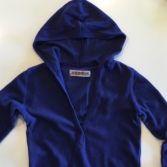 SJOBECK indigo thermal v-neck long sleeve hoodie
