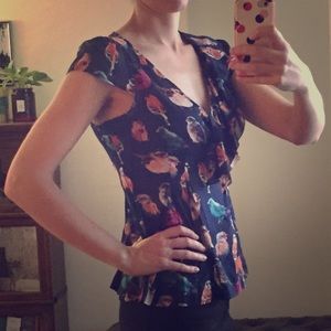 Anthropologie Peplum Bird Print Top